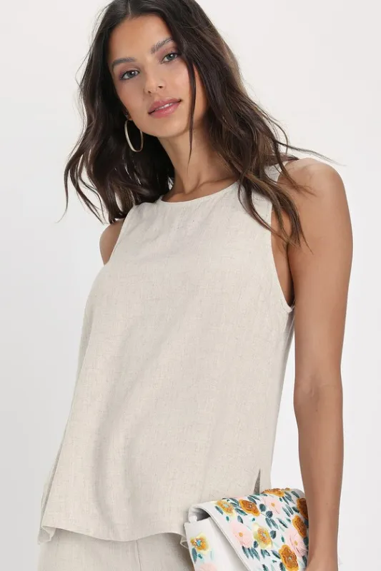 Amalfi Attitude Beige Linen Tank Top sold by Lulus