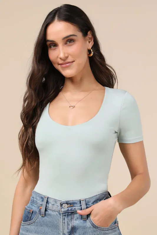 Basically Effortless Sage Green Short Sleeve Scoop Neck Top sold by Lulus