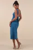 Flawless Effect Dark Teal Slinky Knit Cowl Tie-Back Midi Dress sold by Lulus