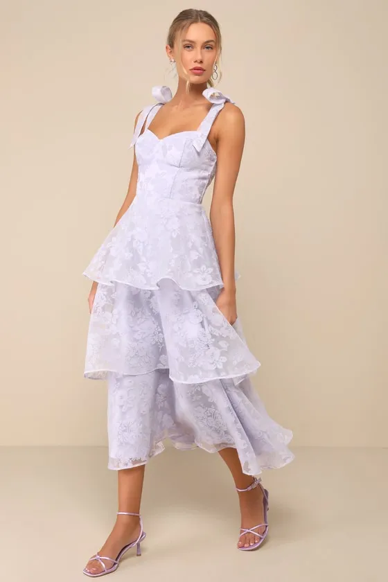 Glamorous Sweetie Lavender Burnout Tie-Strap Bustier Midi Dress sold by Lulus