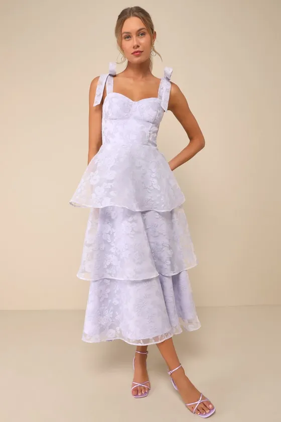 Glamorous Sweetie Lavender Burnout Tie-Strap Bustier Midi Dress sold by Lulus product image thumbnail 4