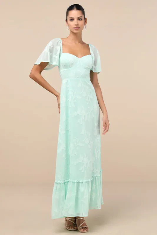 Tailor Made For You Mint Green Jacquard Lace-Up Maxi Dress sold by Lulus