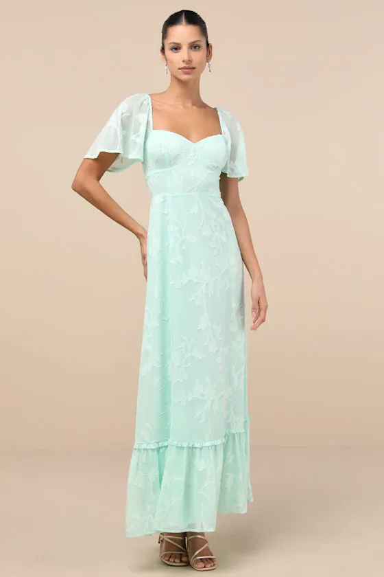 Tailor Made For You Mint Green Jacquard Lace-Up Maxi Dress sold by Lulus