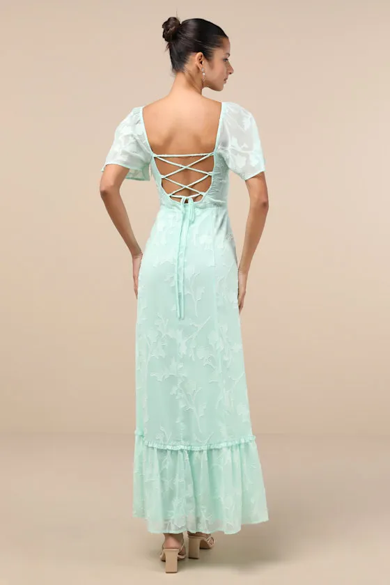 Tailor Made For You Mint Green Jacquard Lace-Up Maxi Dress sold by Lulus product image thumbnail 2