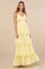 Reed Light Yellow Tiered Lace Maxi Dress sold by Lulus