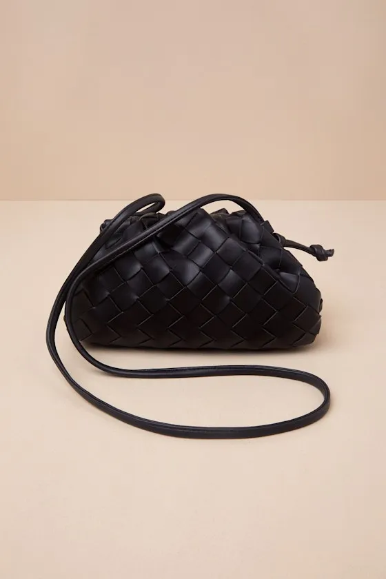 Inclined to Impress Black Woven Pouch Handbag sold by Lulus