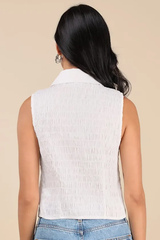 Ellema White Textured Sleeveless Collared Top sold by Lulus product image thumbnail 2