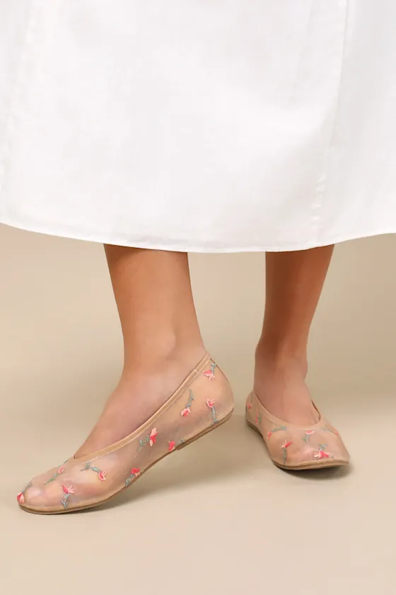 Idony Dark Nude Floral Mesh Ballet Flats sold by Lulus