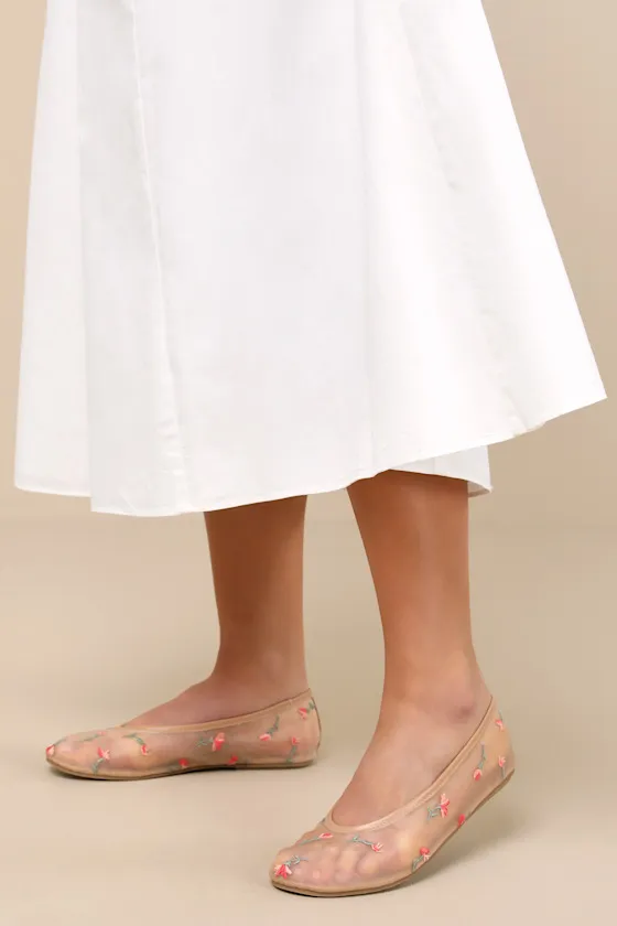 Idony Dark Nude Floral Mesh Ballet Flats sold by Lulus product image thumbnail 3