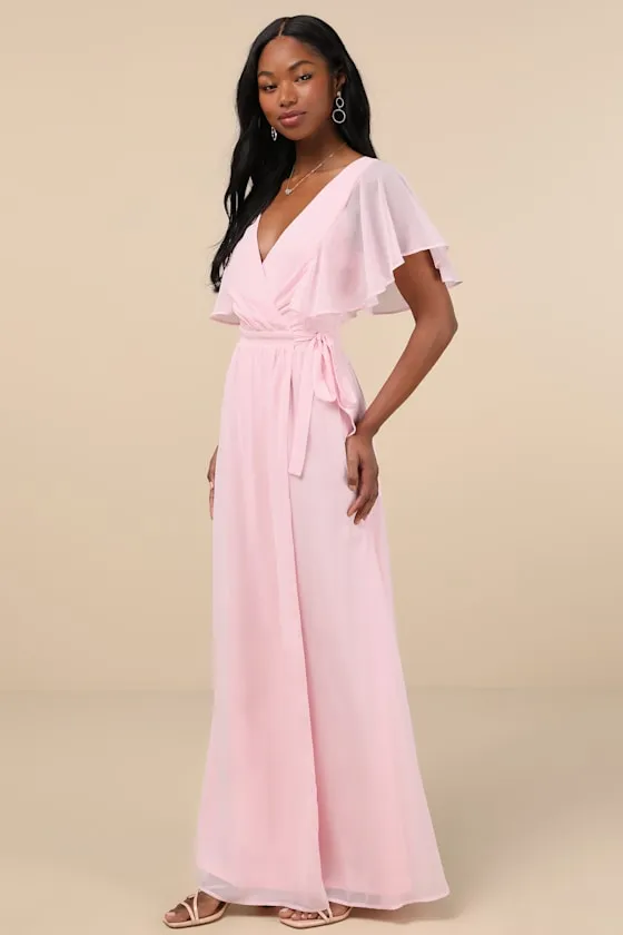 Convincing Grace Light Blush Flutter Sleeve Wrap Maxi Dress sold by Lulus product image thumbnail 3