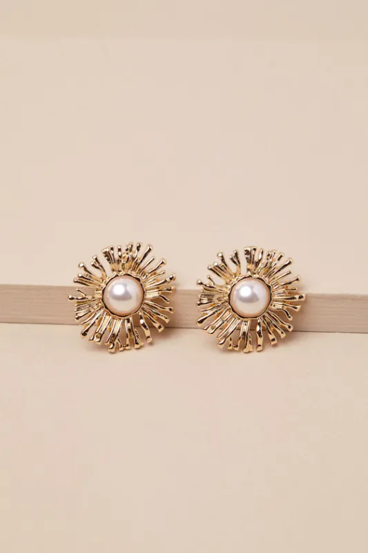 Radiant Display Gold Pearl Statement Earrings sold by Lulus
