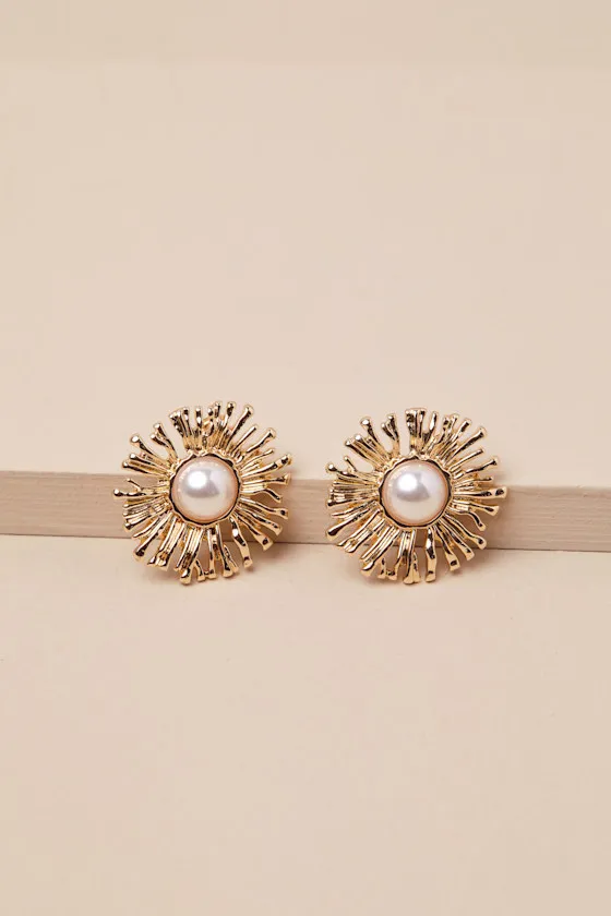 Radiant Display Gold Pearl Statement Earrings sold by Lulus