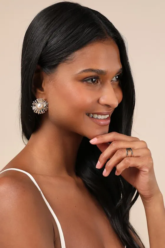 Radiant Display Gold Pearl Statement Earrings sold by Lulus product image thumbnail 3