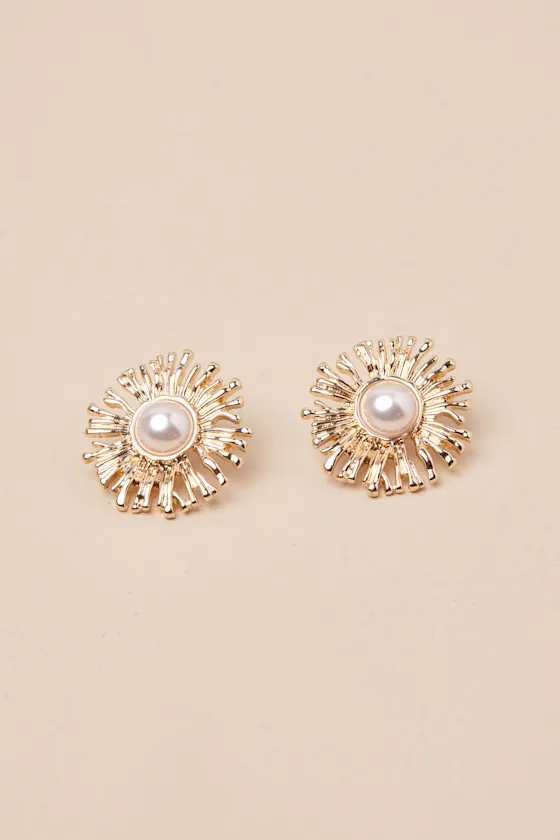 Radiant Display Gold Pearl Statement Earrings sold by Lulus product image thumbnail 4
