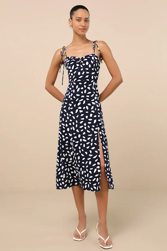 Party in Paris Navy Blue Print Tie-Strap Midi Dress sold by Lulus product image thumbnail 2
