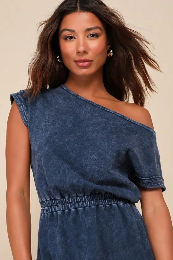 Definite Beauty Washed Dark Blue Short Sleeve Mini Dress sold by Lulus product image thumbnail 3