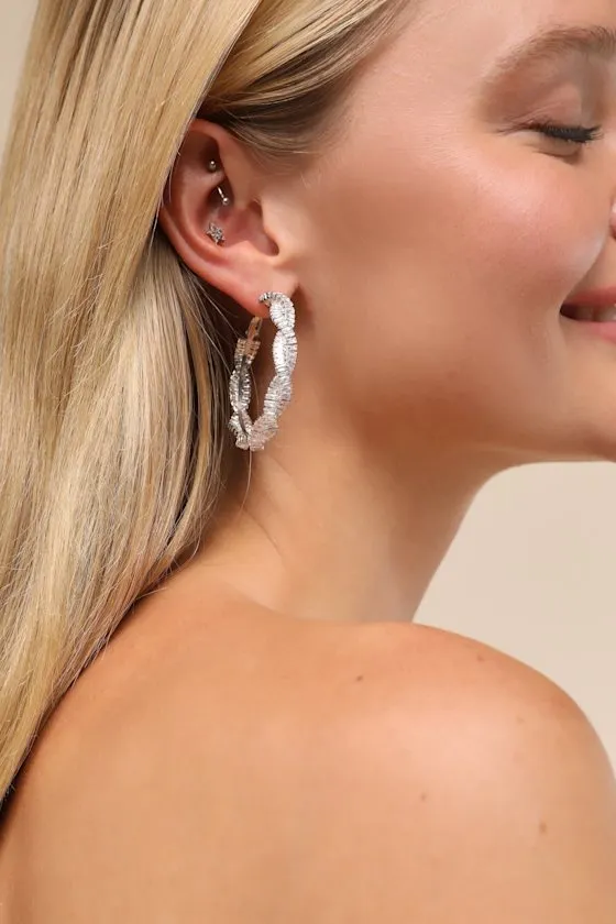 Simply Pristine Silver Rhinestone Hoop Earrings sold by Lulus