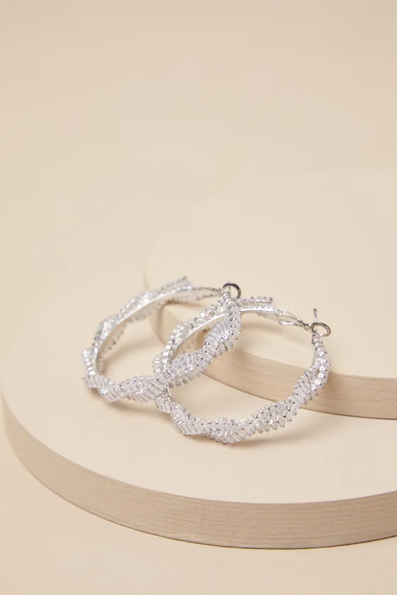 Simply Pristine Silver Rhinestone Hoop Earrings sold by Lulus product image thumbnail 4