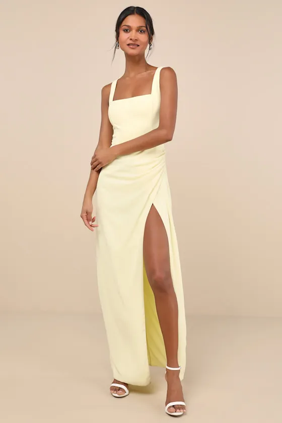 Glamorous Disposition Light Yellow Ruched Maxi Dress sold by Lulus