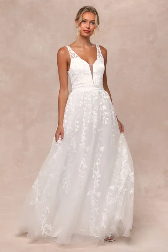 Boundless Romance White Embroidered Floral Backless Maxi Dress sold by Lulus