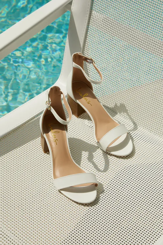 Harper White Ankle Strap Heels sold by Lulus
