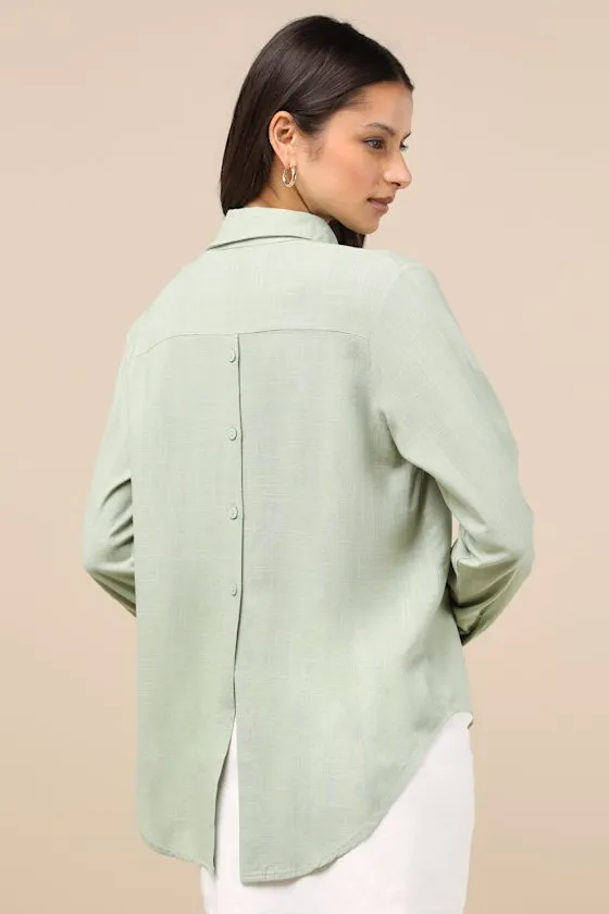 Notable Aesthetic Sage Green Linen Collared Button-Up Top sold by Lulus product image thumbnail 2