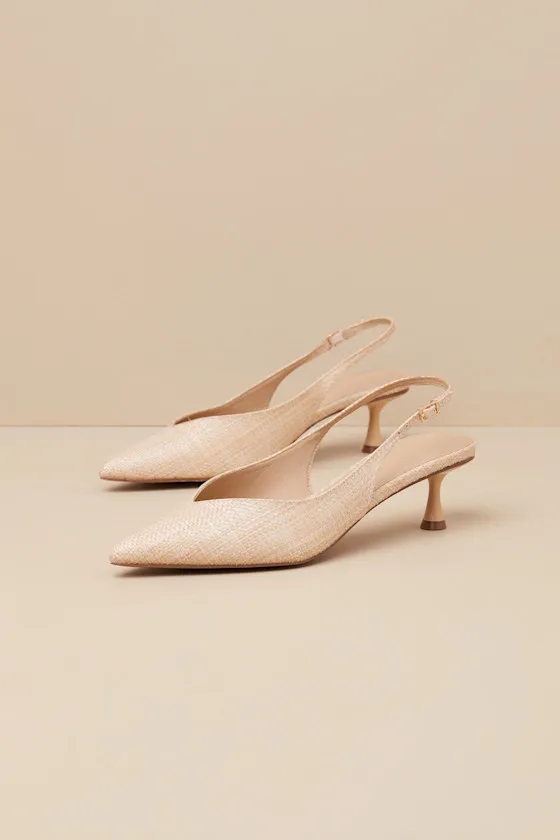 Sonny Natural Raffia Pointed-Toe Slingback Pumps sold by Lulus