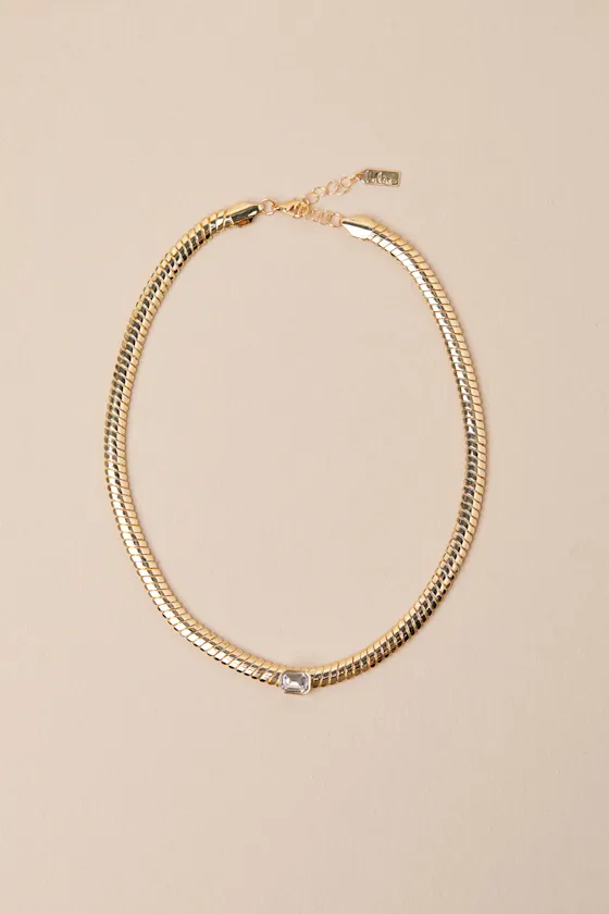 Charming Boldness Gold and Clear Rhinestone Choker Necklace sold by Lulus product image thumbnail 4