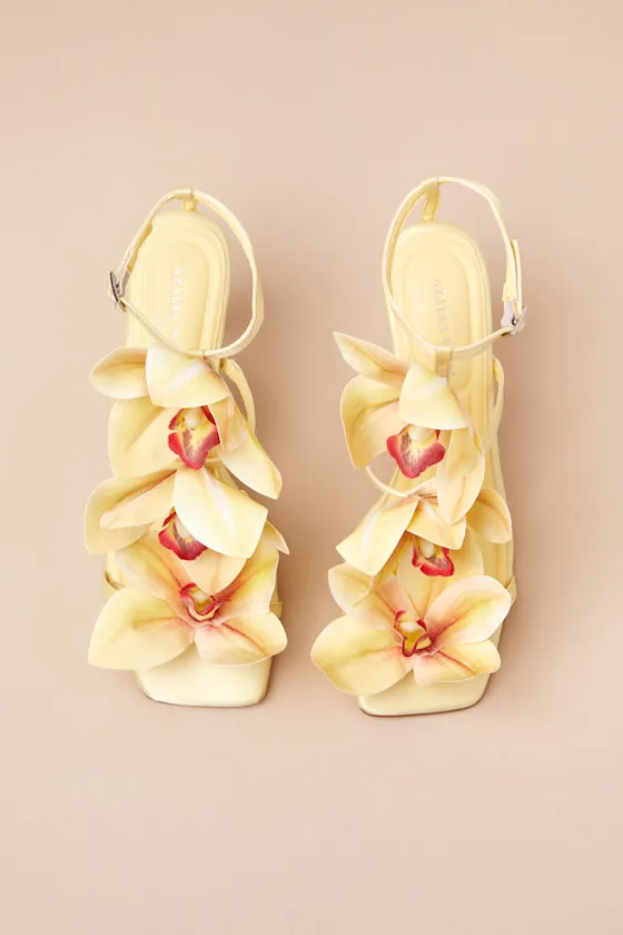 Credenza Yellow Floral Applique Strappy High Heel Sandals sold by Lulus product image thumbnail 2