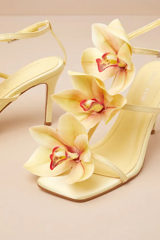 Credenza Yellow Floral Applique Strappy High Heel Sandals sold by Lulus product image thumbnail 3