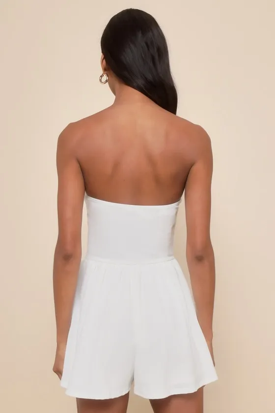 Wait On Me White Ribbed Knit Strapless Romper sold by Lulus product image thumbnail 3