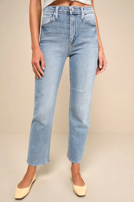 Total Fave Light Wash High Rise Straight Leg Cropped Jeans sold by Lulus product image thumbnail 2