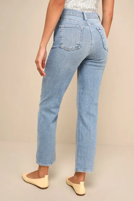 Total Fave Light Wash High Rise Straight Leg Cropped Jeans sold by Lulus product image thumbnail 3