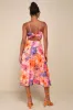 Radiant Feelings Orange and Purple Floral Chiffon Midi Dress sold by Lulus