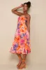 Radiant Feelings Orange and Purple Floral Chiffon Midi Dress sold by Lulus