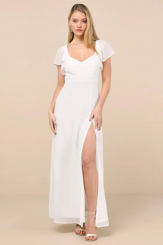 Simply Delightful White Tie-Back Flutter Sleeve Maxi Dress sold by Lulus