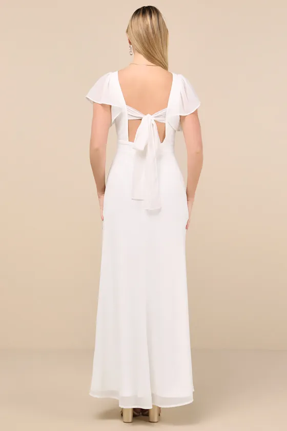Simply Delightful White Tie-Back Flutter Sleeve Maxi Dress sold by Lulus product image thumbnail 2