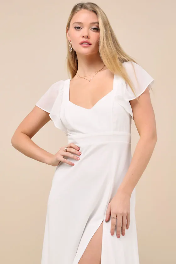 Simply Delightful White Tie-Back Flutter Sleeve Maxi Dress sold by Lulus product image thumbnail 4
