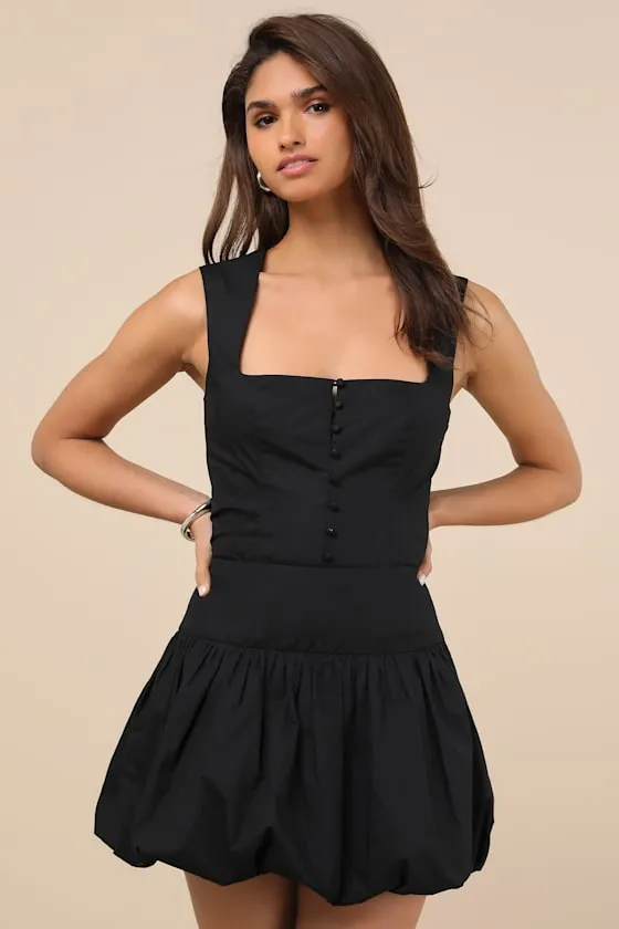 Evynne Black Poplin Bubble-Hem Mini Skirt sold by Lulus