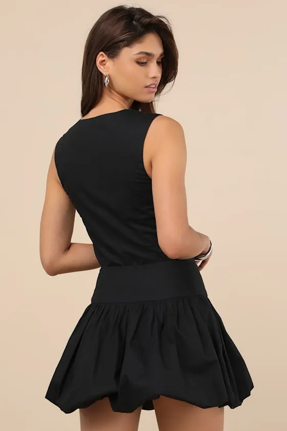 Evynne Black Poplin Bubble-Hem Mini Skirt sold by Lulus product image thumbnail 3