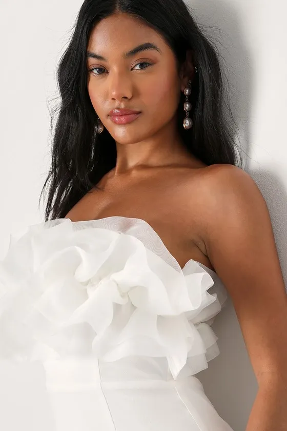 Starry-Eyed Love White Ruffled Strapless Bodycon Mini Dress sold by Lulus product image thumbnail 4