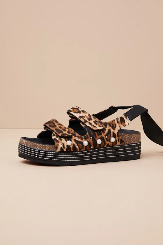 Mackley Leopard Pearl Lace-Up Platform Sandals sold by Lulus