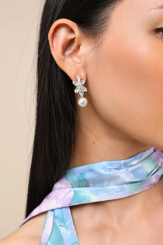 Griselda Gold Rhinestone Pearl Drop Earrings sold by Lulus product image thumbnail 3