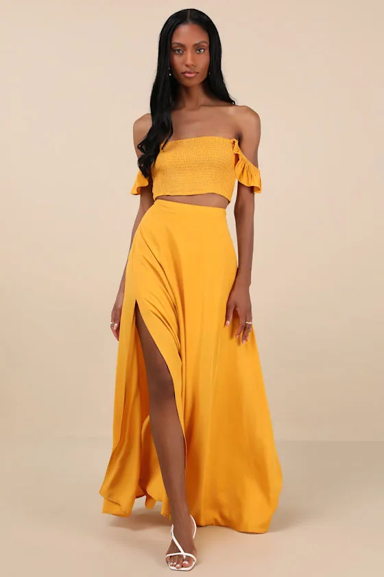Trancoso Golden Yellow Two-Piece Maxi Dress sold by Lulus