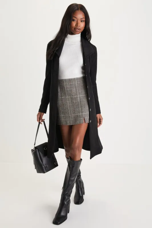 Elevated Season Black Vegan Suede Collared Trench Coat sold by Lulus