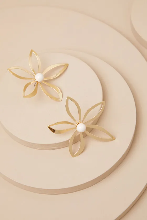 Frigila Gold Flower Statement Earrings sold by Lulus product image thumbnail 2