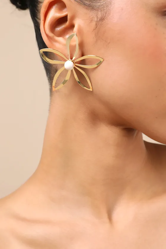 Frigila Gold Flower Statement Earrings sold by Lulus product image thumbnail 3