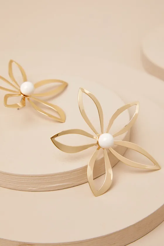 Frigila Gold Flower Statement Earrings sold by Lulus product image thumbnail 4