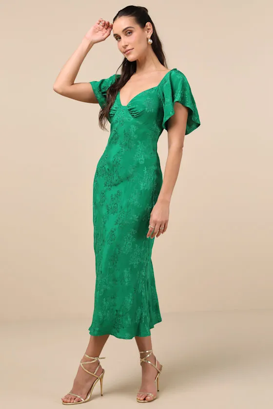 Effervescent Afternoon Green Satin Flutter Sleeve Midi Dress sold by Lulus product image thumbnail 2
