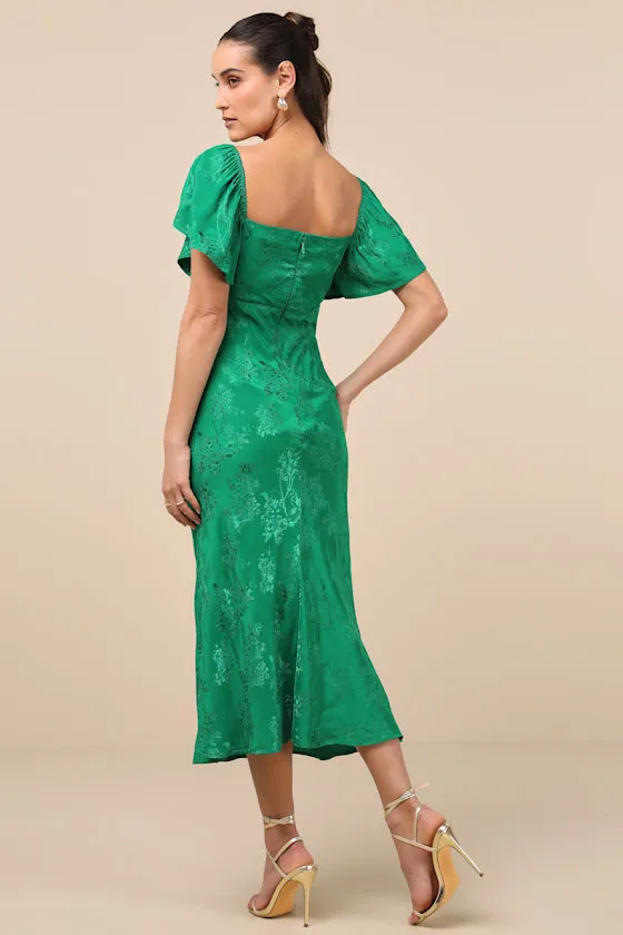 Effervescent Afternoon Green Satin Flutter Sleeve Midi Dress sold by Lulus product image thumbnail 3